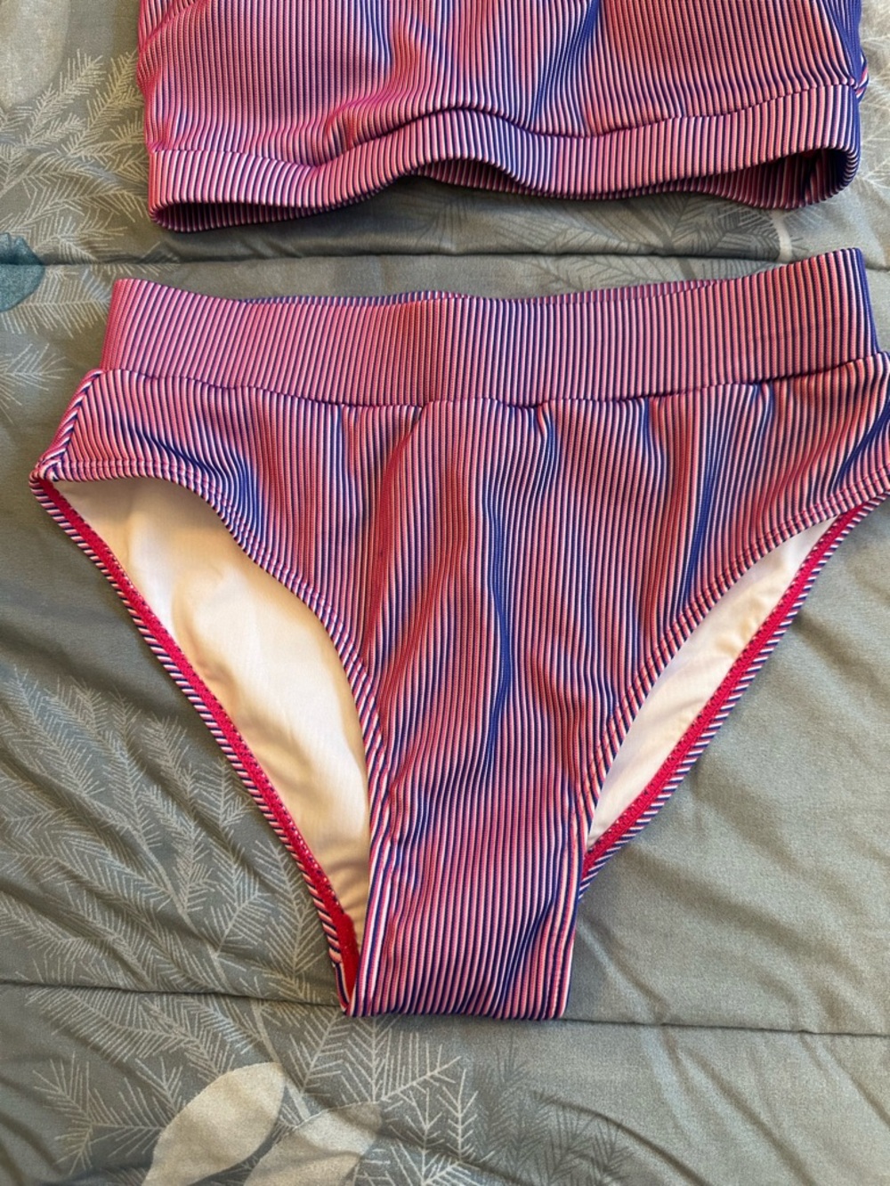 NWTS Cupshe Pink and Blue Striped High Waist Bikini Set Sz S - Picture 3 of 7